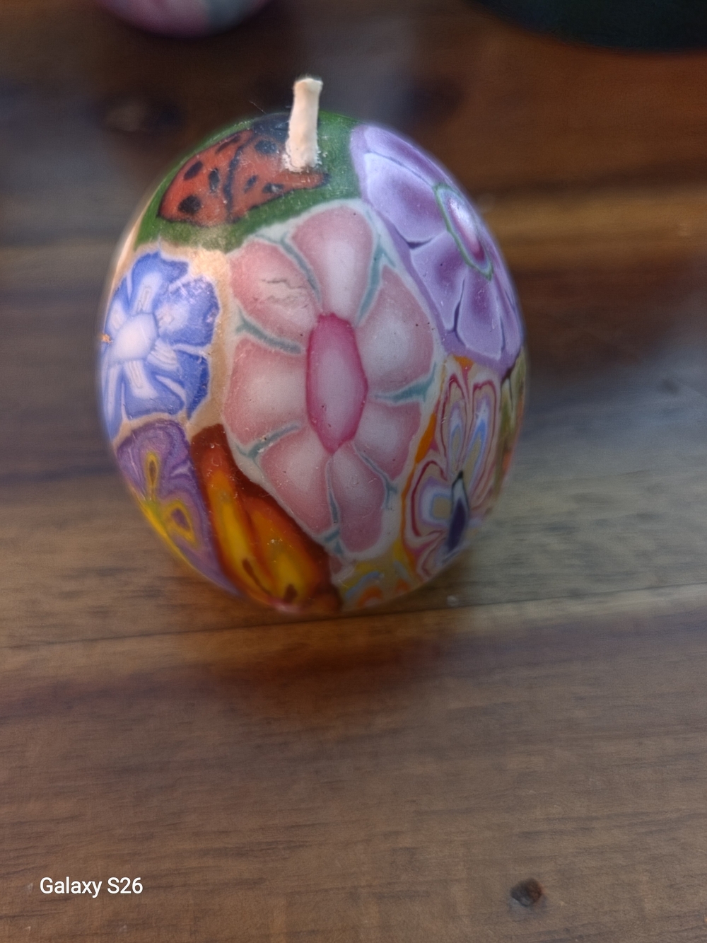 Decorative Floral Millefiori Egg Candle in Pink & Purple